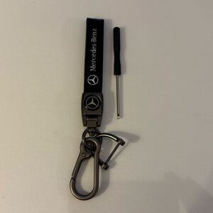 Mercedes Benz Key Fob Keychain in Black Leather with Logo NWT